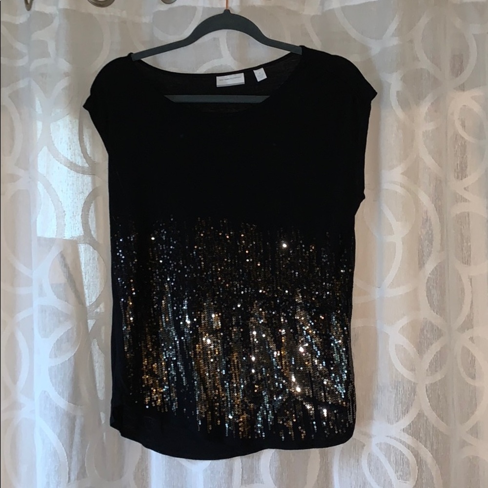 Black sleeveless top with gold/black sequins